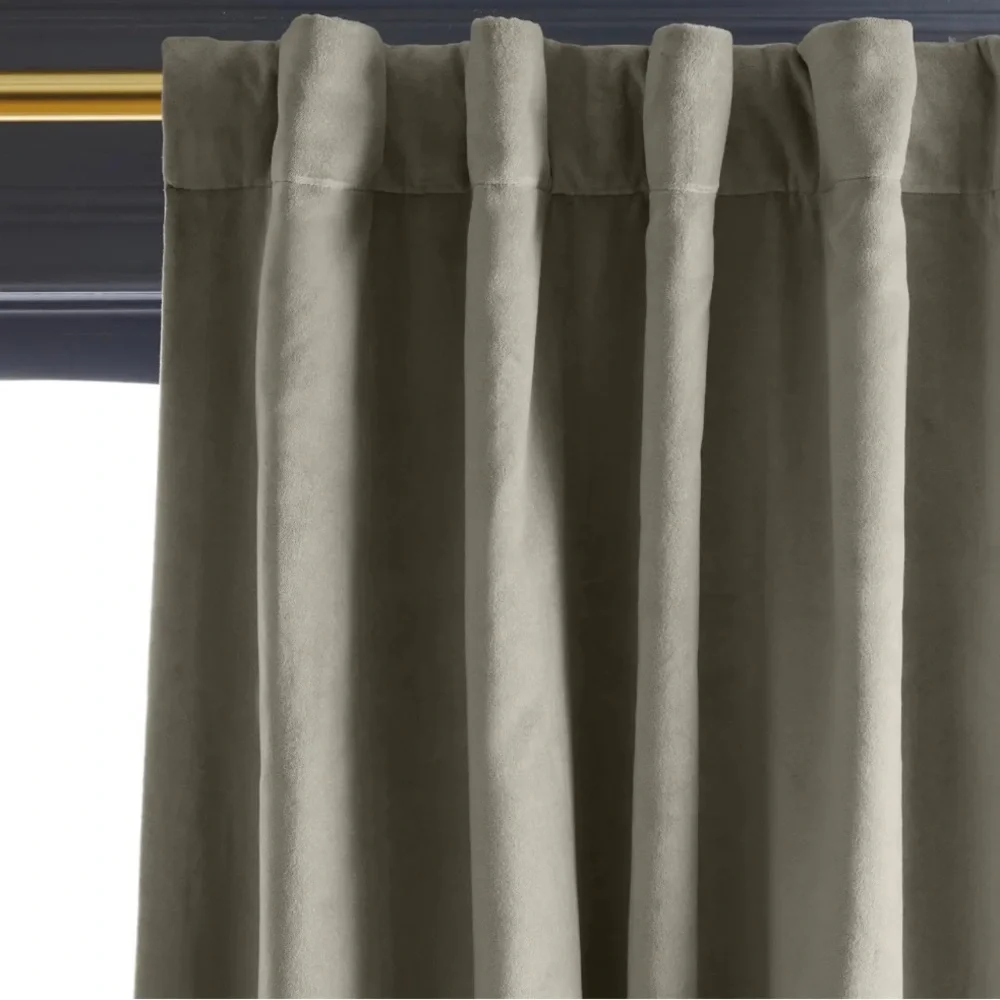 NWOT QUINCE 48x84 Cotton Velvet Room Darkening Curtain Light Grey 3542